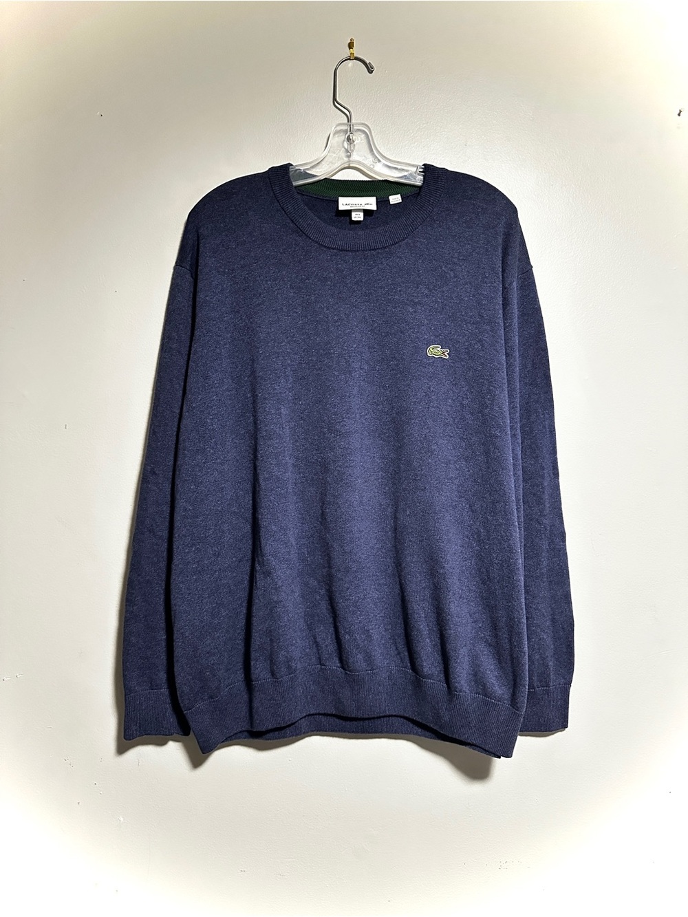Lacoste Men's Dark Navy Crewneck Sweater with Green Croc Logo